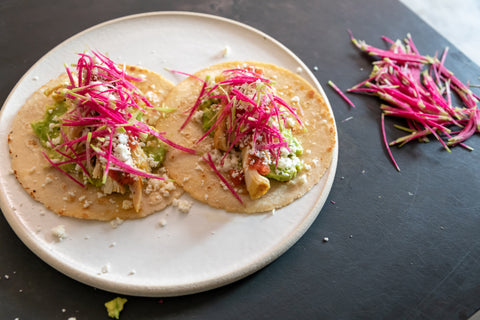 Leftover Roasted Chicken Tacos with Fresh Guacamole and Salsa
