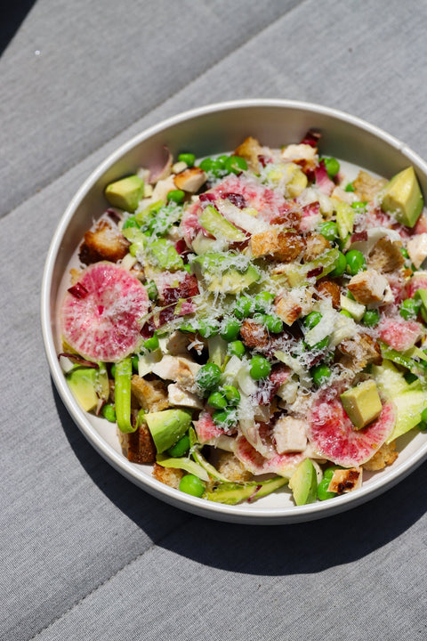 Spring Salad with Spicy Bomba Chicken & Lemon Dijon Vinaigrette