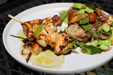 Chicken Kabobs and Fatoush Salad